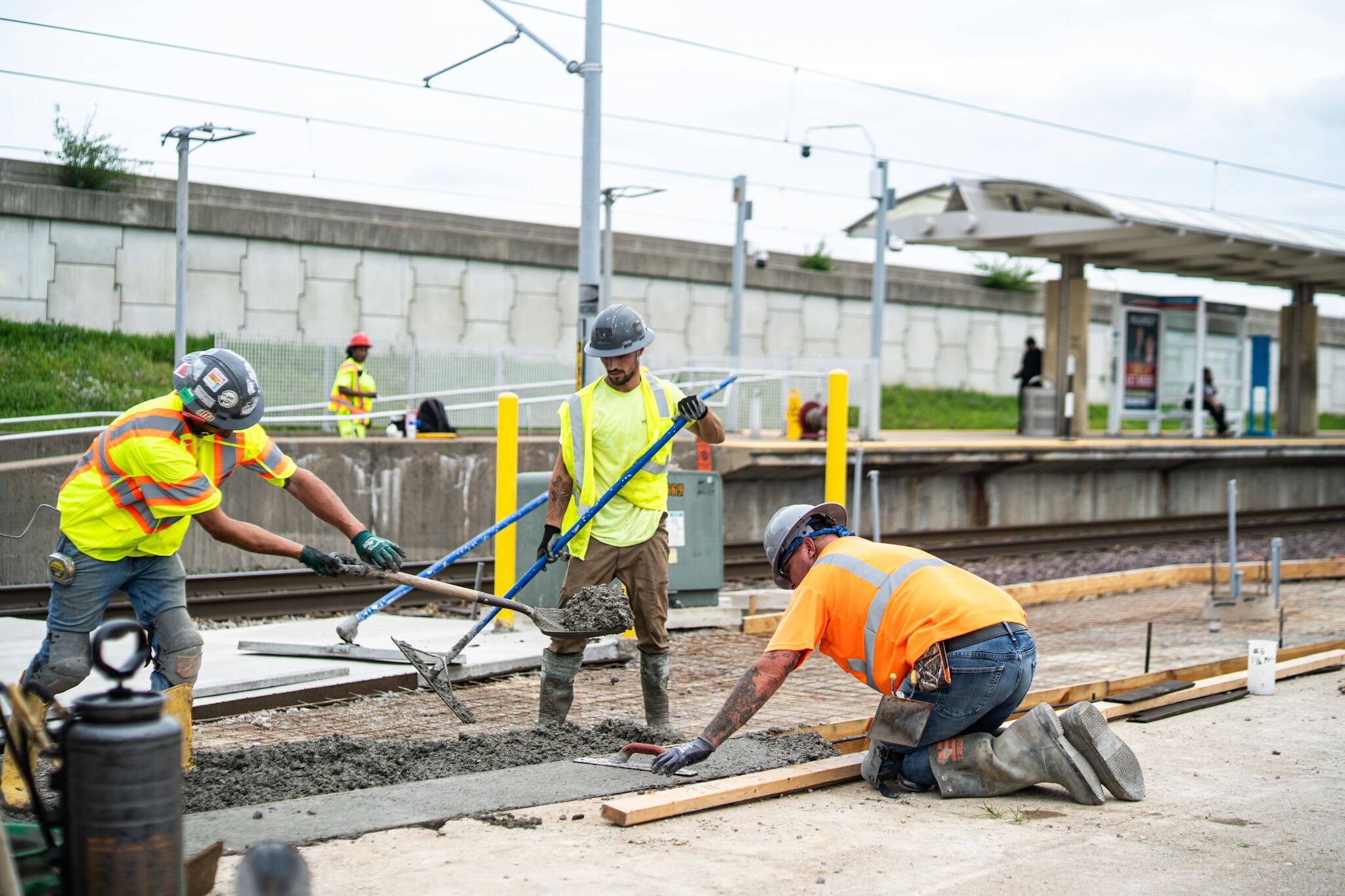 Construction crews at North Hanley MetroLink Station